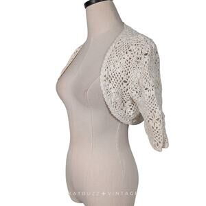 Ann Taylor Crochet Shrug Cardigan Sweater M Cream Silk Blend Boho Grunge Cottage